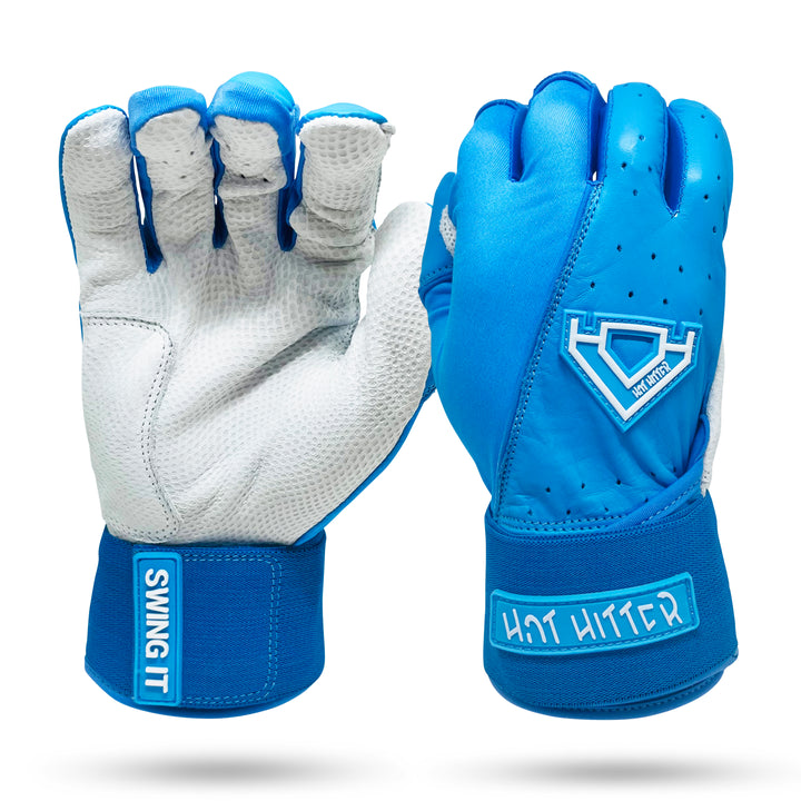 Extra Innings Long Cuff Batting Gloves | Carolina Blue &amp; White - Diamond King | Hot Hitter - Baseball Shop