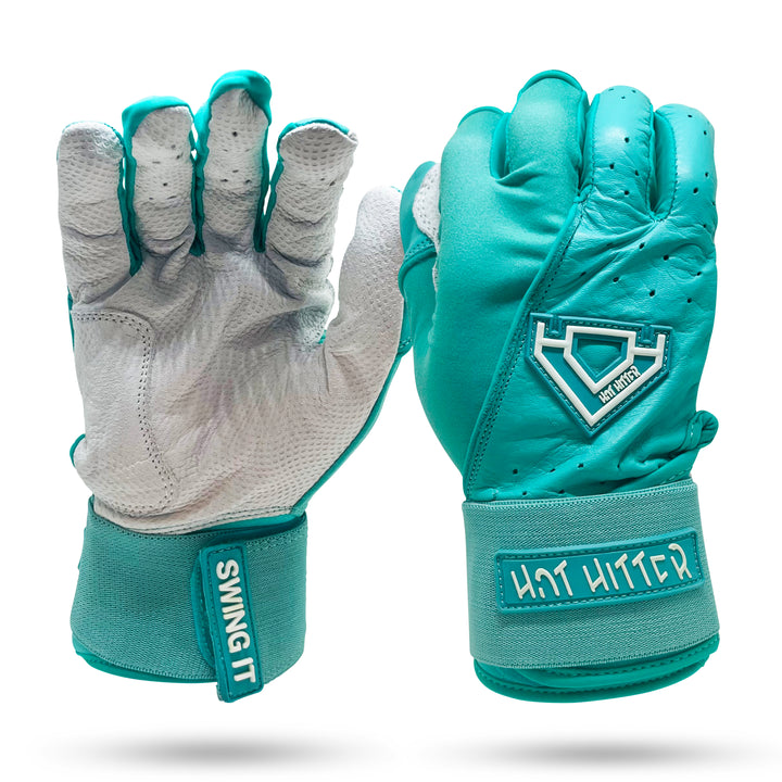 Extra Innings Long Cuff Batting Gloves | Teal &amp; White - Diamond King | Hot Hitter - Baseball Shop