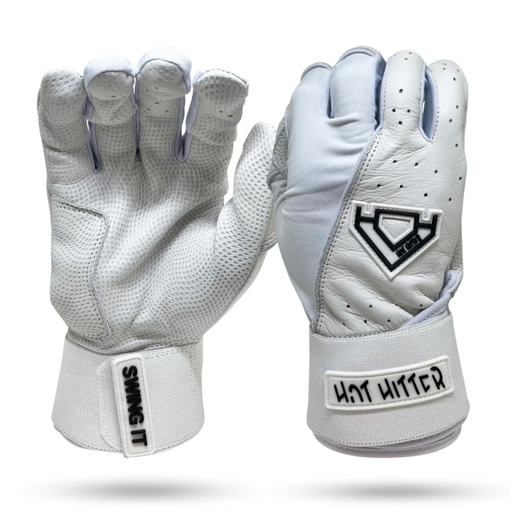 Extra Innings Long Cuff Batting Gloves | White &amp; Black - Diamond King | Hot Hitter - Baseball Shop