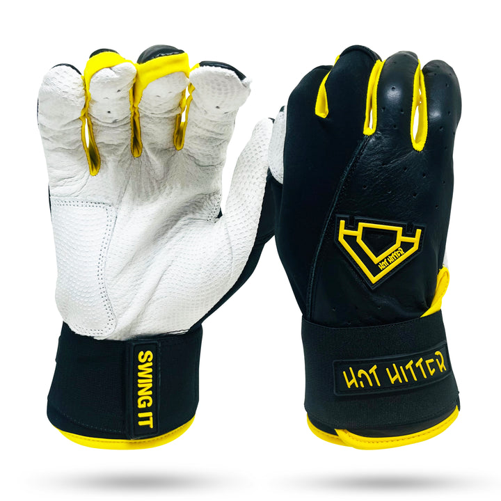 Extra Innings Long Cuff Batting Gloves | Black &amp; Yellow Gold - Diamond King | Hot Hitter - Baseball Shop