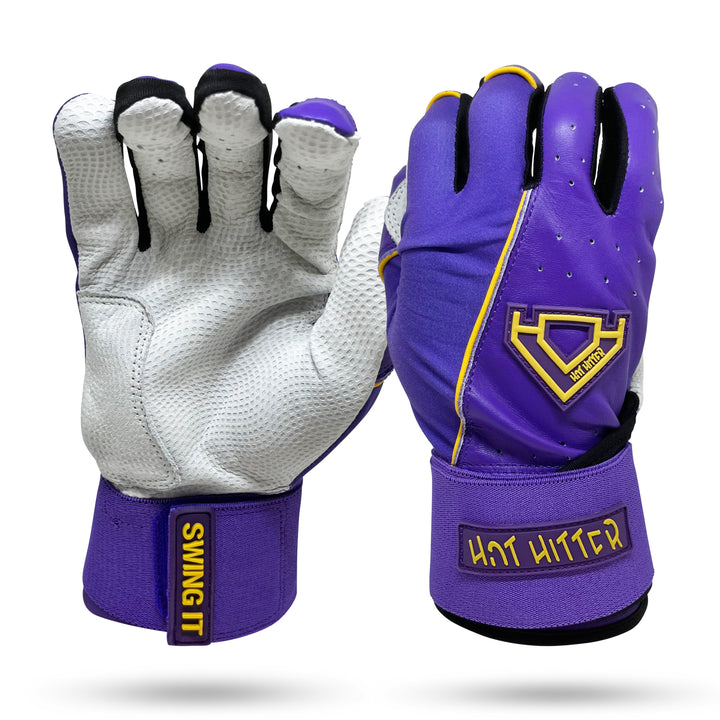 Extra Innings Long Cuff Batting Gloves | Purple &amp; Gold - Diamond King | Hot Hitter - Baseball Shop