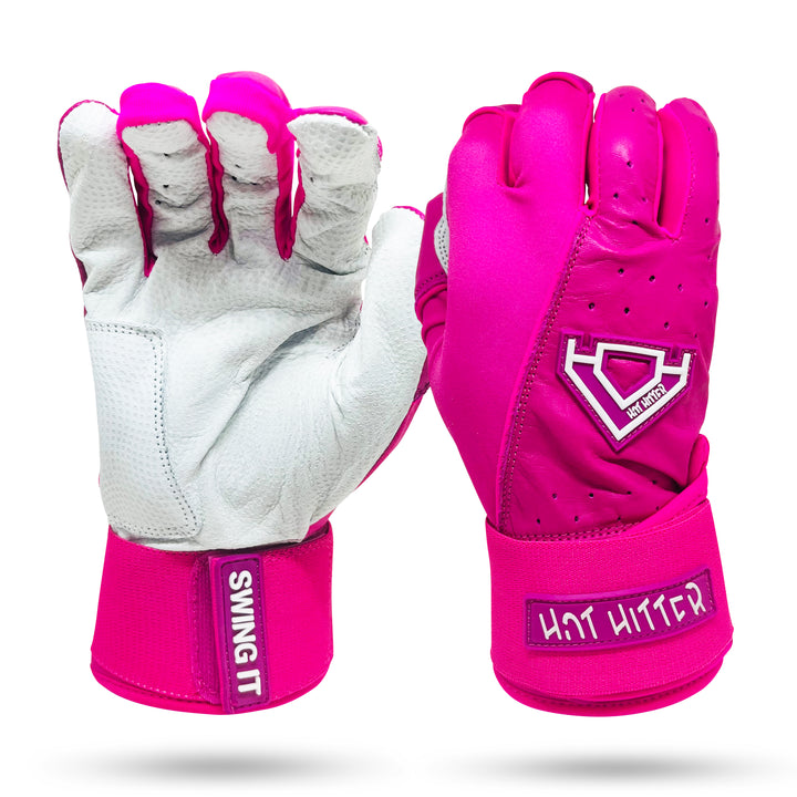 Extra Innings Long Cuff Batting Gloves | Pink &amp; White - Diamond King | Hot Hitter - Baseball Shop
