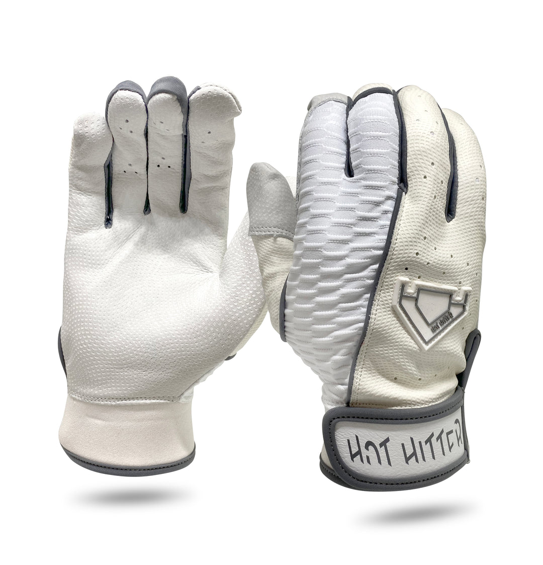 Extra Innings Batting Gloves White & Grey - Diamond King | Hot Hitter - Baseball Shop